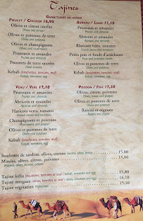 Menu du Restaurant Au Soleil du Maroc à Orsay