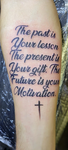 Explore font tattoo ideas, creative tattoo ideas in Angola, available at Hoodlum Ink