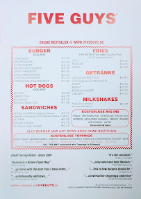 Five Guys Berlin MBA à Berlin menu