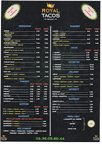 Menu du Royal tacos à Descartes