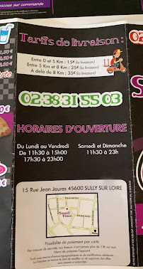 Pizzeria Snack Time à Sully-sur-Loire (la carte)
