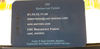 Carte du UMI Restaurant Fusion à Menton