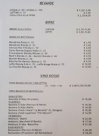 Menu du Vecchia Italia di Rolfo Patrizia & C. S.A.S. à Cherasco