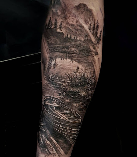 Explore leg tattoos idea, creative tattoo ideas in Ambler, available at Tattoo GalaxyAmbler Piercing & Custom Tattoos
