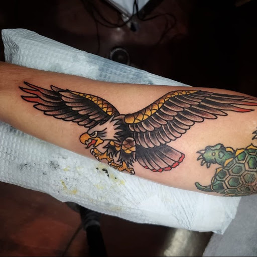 Explore dog sleeve tattoo ideas, creative tattoo ideas in Libertyville, available at Lucky Seven Tattoo