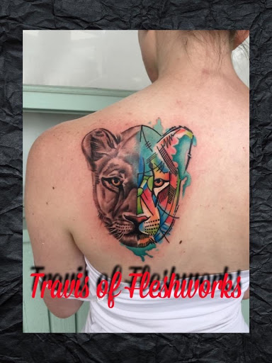Explore tattoo ideas of lions, creative tattoo ideas in Olympia, available at Fleshworks Tattoo Studio