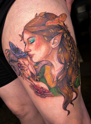 Explore wolf chest tattoo ideas, creative tattoo ideas in Fairmont, available at Heretic Ink