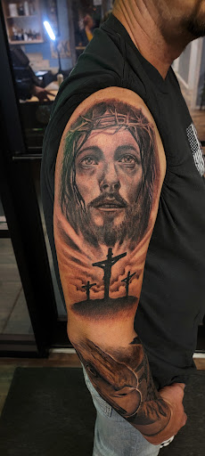 Explore deceased dog tattoo ideas, creative tattoo ideas in Seymour, available at 3 Sevens Tattoo