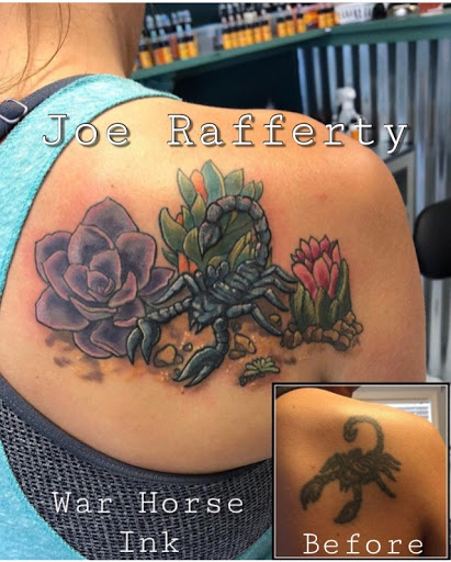 Explore ankle tattoo cover up ideas, creative tattoo ideas in Kent, available at War Horse Ink