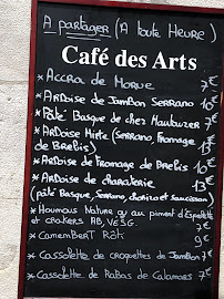 Menu du Café des Arts à Bayonne