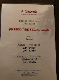 Carte du A Smorfia Pizzeria à Paris