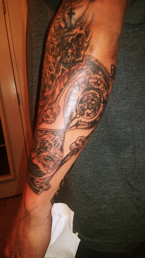 Explore mens calf tattoo ideas, creative tattoo ideas in Spartanburg, available at Amethyst Tattoo Studio