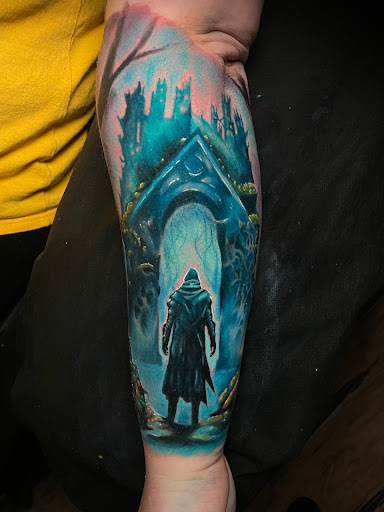 Explore mens arm sleeve tattoo ideas, creative tattoo ideas in Rochester, available at Three Rivers Tattoo Collective