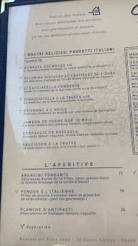 Restaurant italien Casa Leya à Nice (le menu)