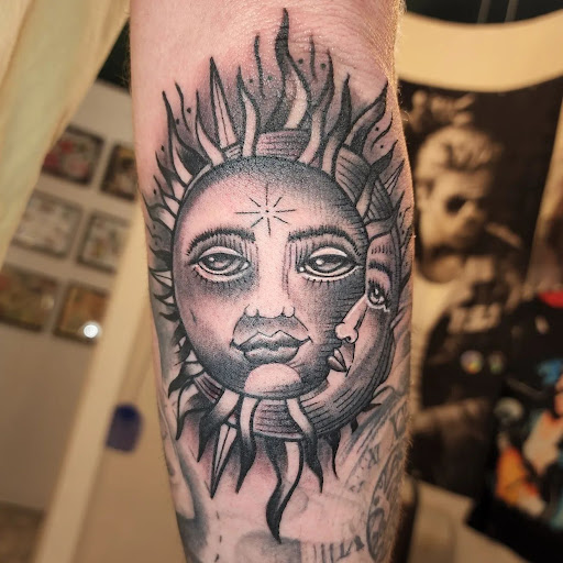Explore black cover up tattoo ideas, creative tattoo ideas in Fort Dodge, available at Crave Tattoo