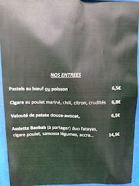 Menu / carte de Le baobab chic à Aix-en-Provence