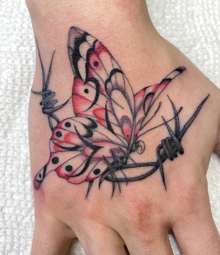 Explore upper thigh tattoo ideas, creative tattoo ideas in Providence, available at Fool Heart Tattoo