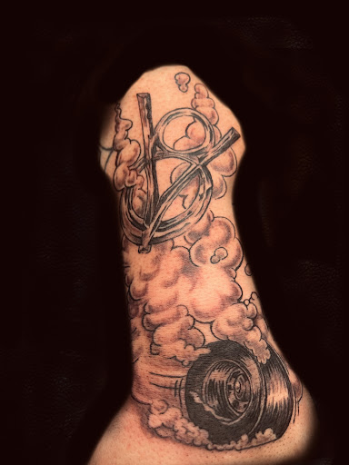 Explore polka trash tattoo ideas, creative tattoo ideas in Kittery, available at New Image Tattoo