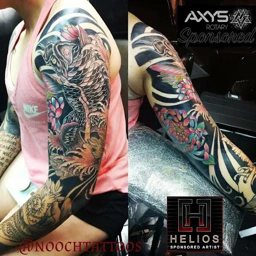 Explore quarter sleeve tattoo ideas for females, creative tattoo ideas in Wasilla, available at Doulos Tattoo, The Tattoo Shop