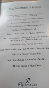 Menu du Restaurant Philip Liversain Eurl à Saint-Uze