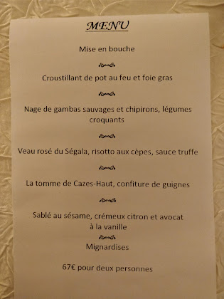 menu du restaurants Le Chai de Fages à Drémil-Lafage