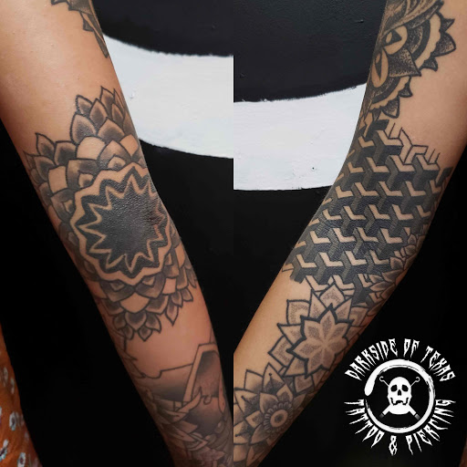 Explore neck sleeve tattoo ideas, creative tattoo ideas in Fort Worth, available at Darkside of Texas Tattoo & Piercing