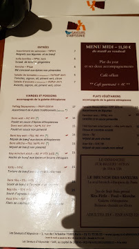 Restaurant éthiopien Les Saveurs d'Abyssinie à Paris - menu / carte