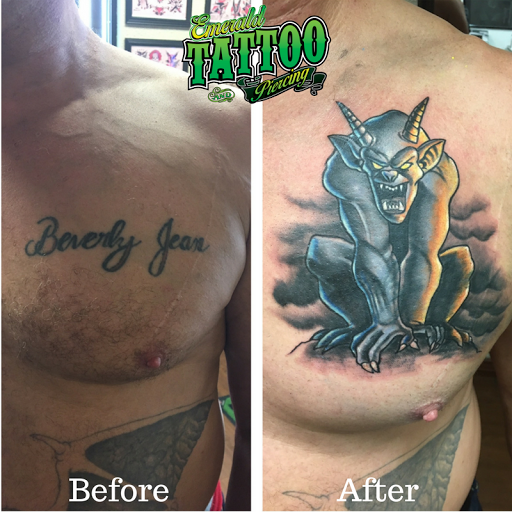 Explore cover up tattoo ideas male chest, creative tattoo ideas in Lodi, available at Emerald Tattoo & Piercing - Lodi