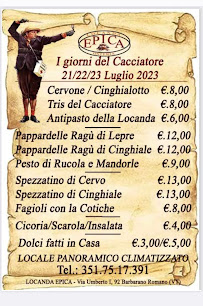 Menu du LOCANDA EPICA (Trattoria) à Barbarano Romano