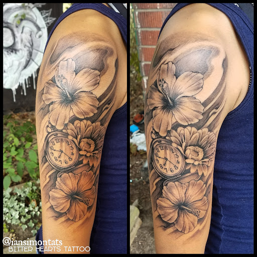 Explore tim burton tattoo sleeve ideas, creative tattoo ideas in Youngstown, available at Bitter Hearts Tattoo