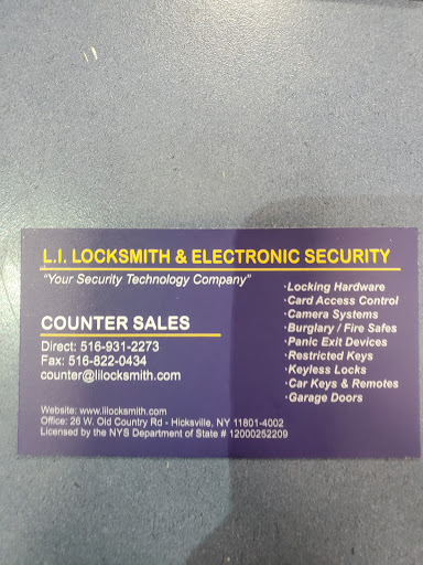 Locksmith «L I Locksmith & Alarm Co Inc», reviews and photos, 26 W Old Country Rd, Hicksville, NY 11801, USA