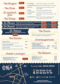 Carte du O'KLM | Restaurant Gron | Fast Food à Gron