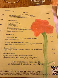 Restaurant français Le Vaisseau Vert à Paris - menu / carte
