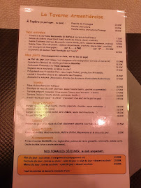 Menu du La Taverne Armentièroise à Armentières