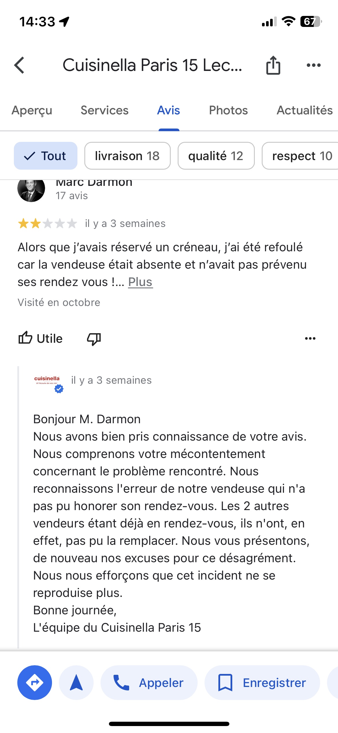 Photo n° 1 de l'avis de Marc.a fait le 08/10/2023 à 18:29