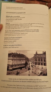 Café de la Paix à Paris menu