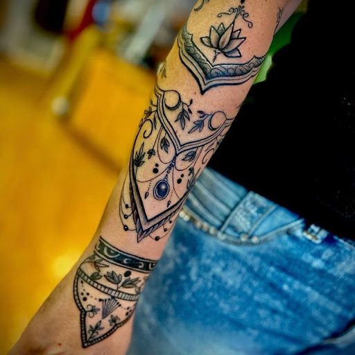 Explore greek sleeve tattoo ideas, creative tattoo ideas in Worcester, available at Evil Eye Tattoo