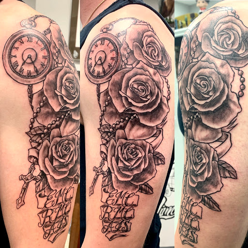 Explore great shoulder tattoo ideas, creative tattoo ideas in Milford, available at Nomadic Roots Tattoo