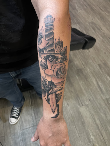 Explore mens sleeve tattoo filler ideas, creative tattoo ideas in Downey, available at Superior Ink Tattoo and Piercings