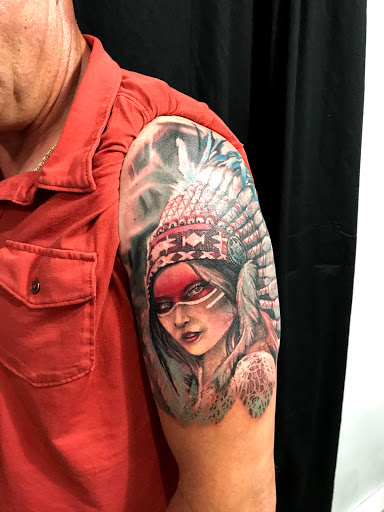 Explore dead dog tattoo ideas, creative tattoo ideas in Chicago, available at Master Craft Tattoo Co.
