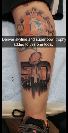 Explore mens leg tattoo ideas, creative tattoo ideas in Sheridan, available at Beard N Lady Tattoo