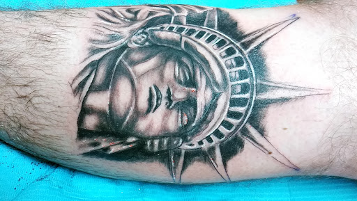 Explore pentagram tattoo ideas, creative tattoo ideas in York, available at Boomtown Tattoo Studio
