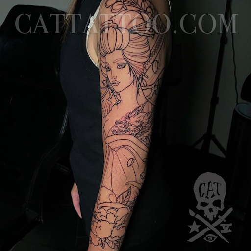 Explore cherub tattoo ideas, creative tattoo ideas in Addison, available at Cat Tattoo