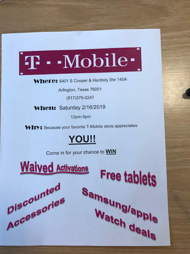 Cell Phone Store «T-Mobile Arlington», reviews and photos, 6401 S Cooper St Suite 145a, Arlington, TX 76001, USA
