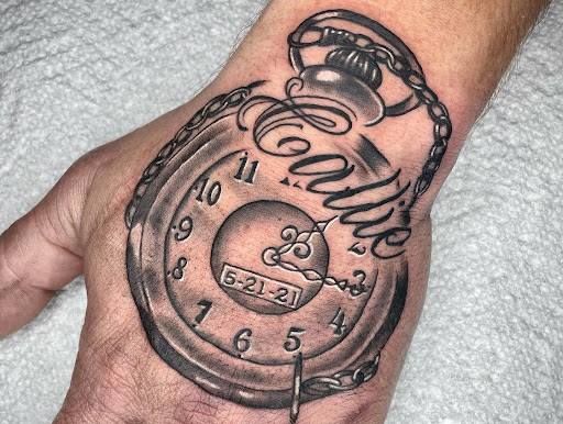 Explore witch hand tattoo ideas, creative tattoo ideas in Lakeview, available at Backwoods Tattoo Studio