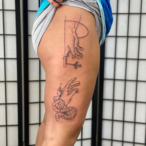 Explore matching tattoo ideas for siblings, creative tattoo ideas in Chatham, available at Gilded Lily Tattoo