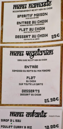 Restaurant indien Namaste Mas Guérido à Cabestany - menu / carte