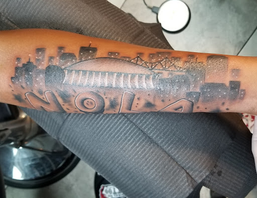 Explore thigh tattoos ideas for guys, creative tattoo ideas in Slidell, available at 504 Ink Tattoos