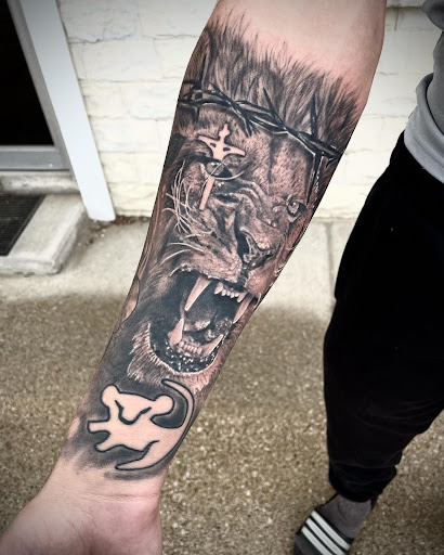 Explore indian sleeve tattoo ideas, creative tattoo ideas in Lakeview, available at Backwoods Tattoo Studio