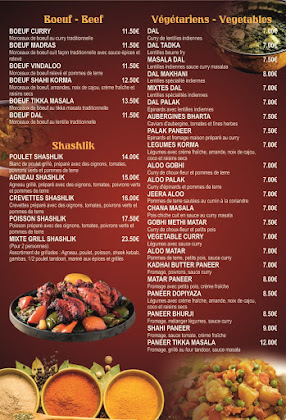 menu du restaurants RESTAURANT INDIAN PAVILION à Rueil-Malmaison